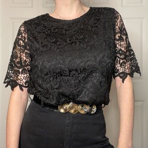 NWT Philosophy Black Lace Blouse Top Women's Size M